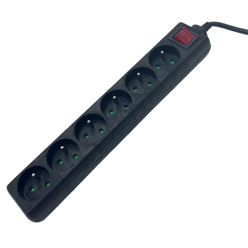 UPTEC - Multiprise 2P+T 6 prises avec interrupteur - 1.5m - Noir