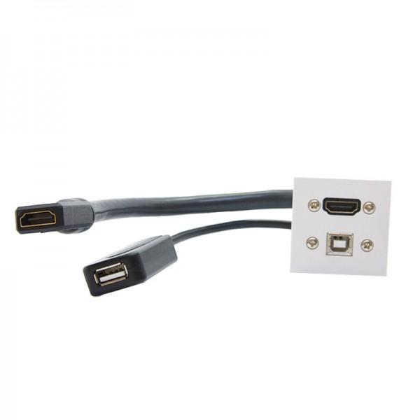 Plastron 45x45 HDMI 2.0 coudé 60° + USB2.0 amplifié F/F - 0.30/0.20m