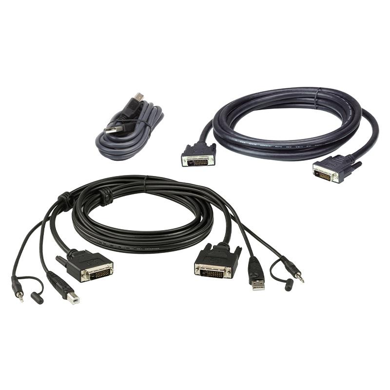 ATEN - 2L-7D02UDX3 - Kit de câbles KVM 2 affichages DVI-D USB 1.8m