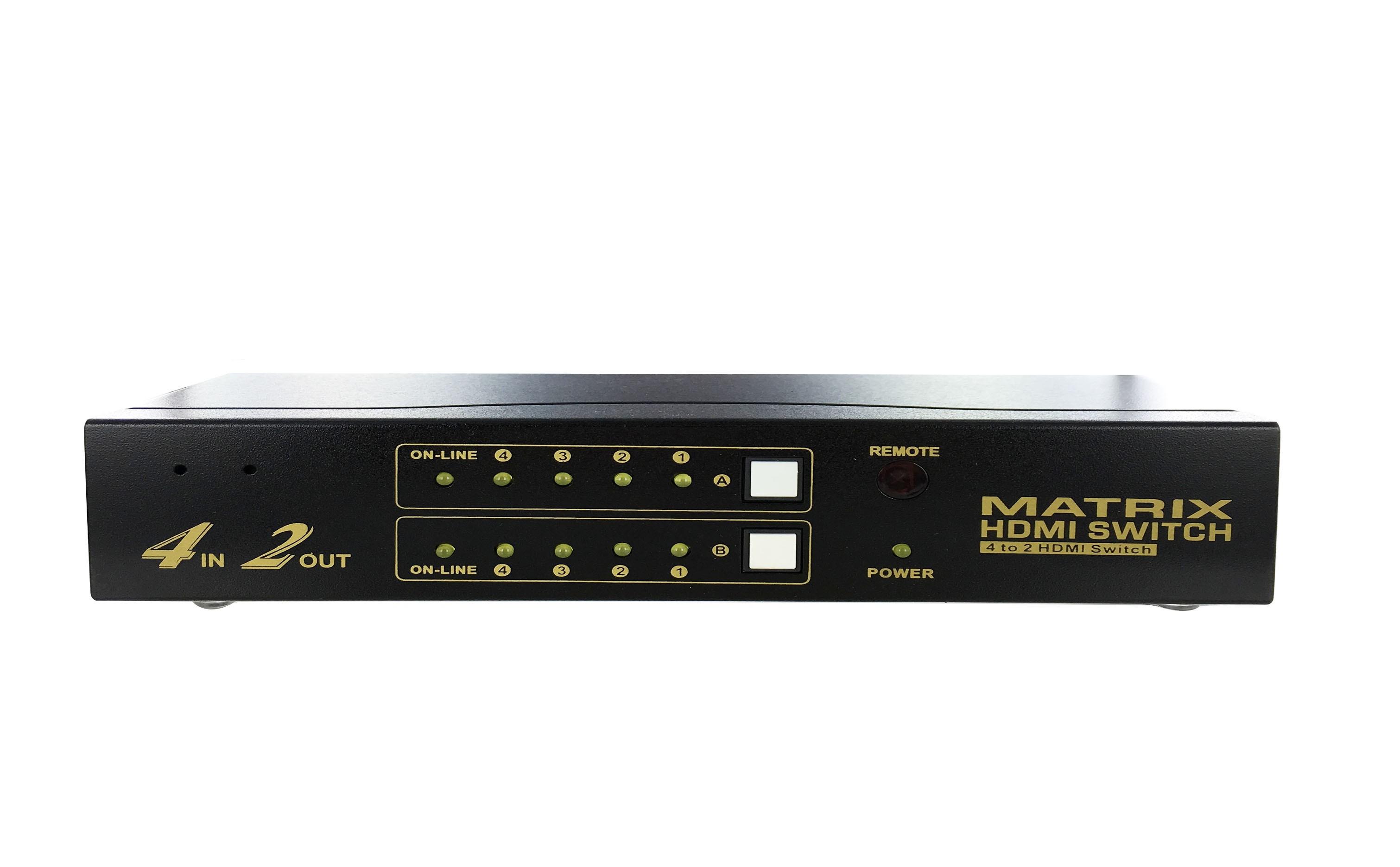 Matrice HDMI 4x2 (4 in-2 out) 1080p - RS232 - HDCP - télécommande IR